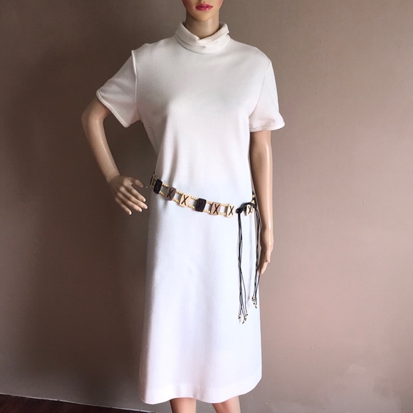 Vintage Dresses & Skirts - Vtg 60s mod mock turtleneck sheath dress & belt XL